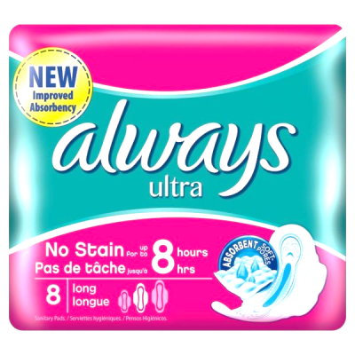 always ultra long 8 pads  no stain for up to 8 hours